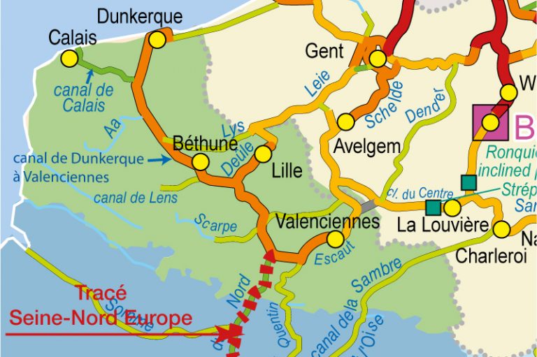VNF Nord-Pas-de-Calais : Carte du réseau fret de Voies navigables de France Nord-Pas de Calais