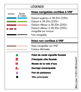 Légende de la carte du réseau tourisme de Voies navigables de France