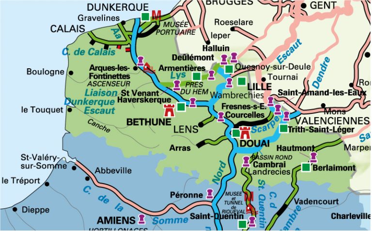 VNF Nord-Pas-de-Calais - Carte du réseau tourisme de Voies navigables deFrance Nord-Pas de Calais